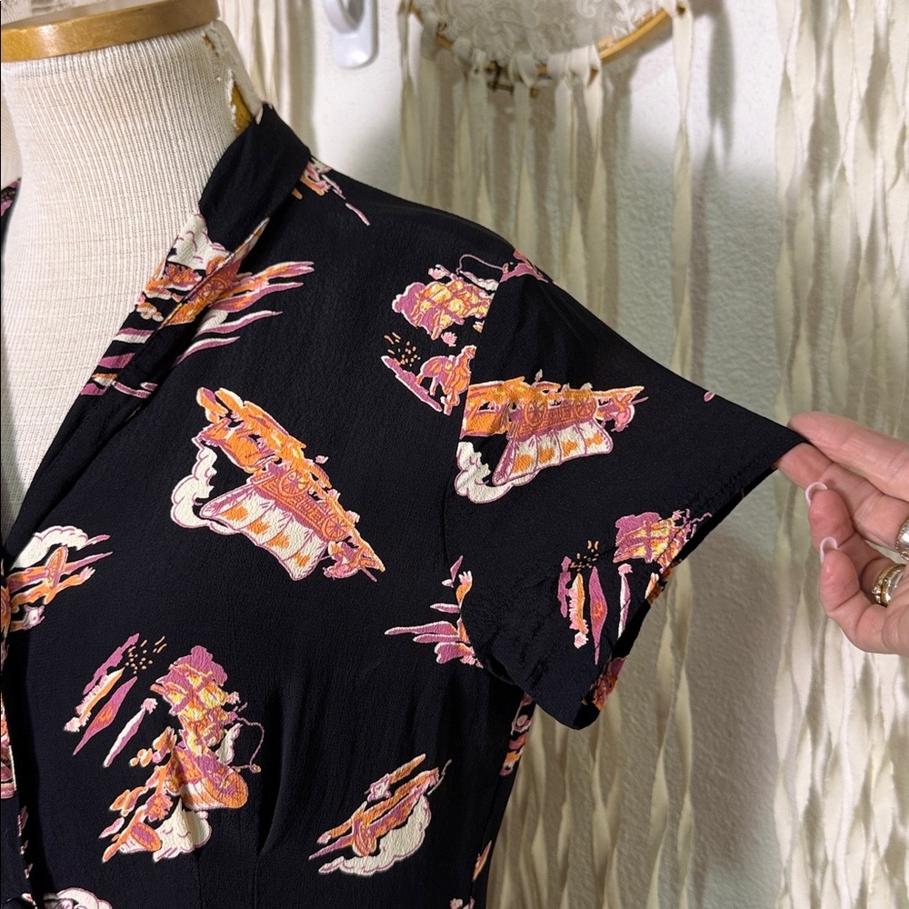 Loco Lindo Vintage Inspired Western Covered Wagon Print Dress XS/S - Picture 2 of 10